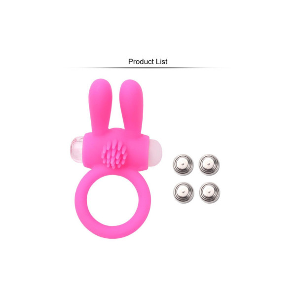 Anneau vibrant silicone rose avec oreilles de lapin 